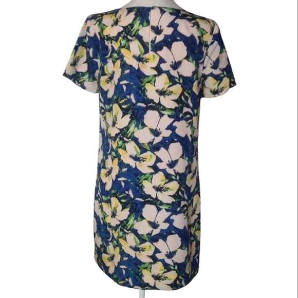 J. Crew Navy Blue Colorful Tropical Floral Print Shift Dress Size 4 - Picture 4 of 8